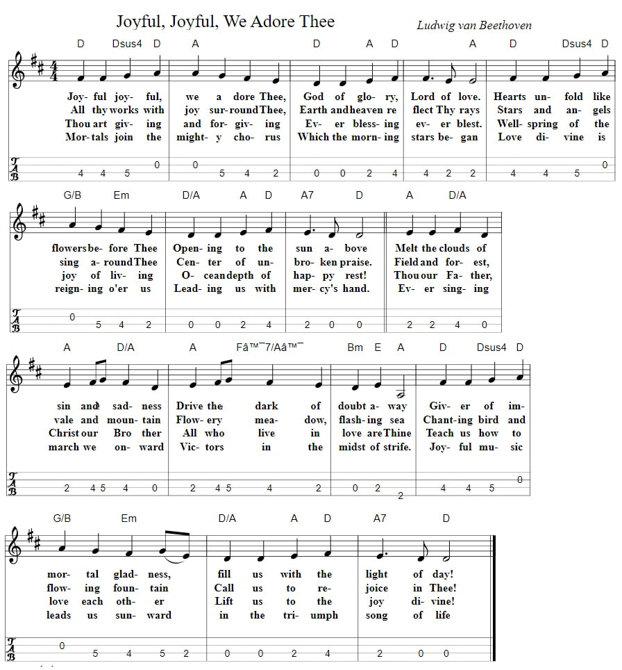 Joyful Joyful We Adore Thee Sheet Music Mandolin Tab And Chords