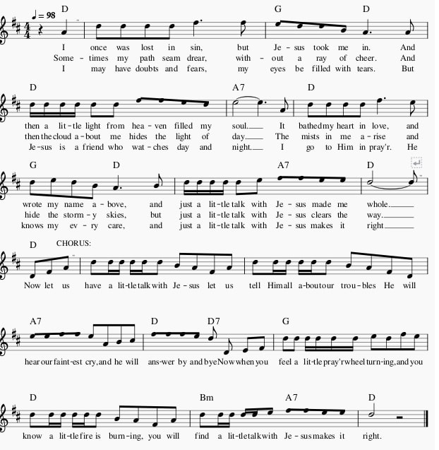 Just a little talk with Jesus free sheet music in D Major