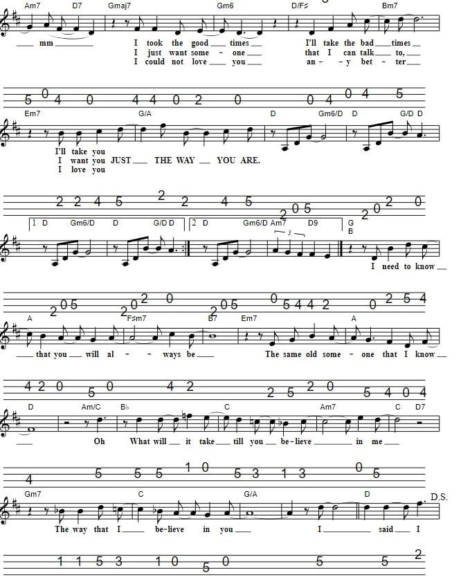 Just The Way You Are Mandolin Tab By Billy Joel with chords