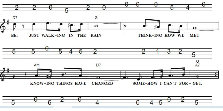 Just Walking In The Rain Sheet Music And Mandolin Tab part two