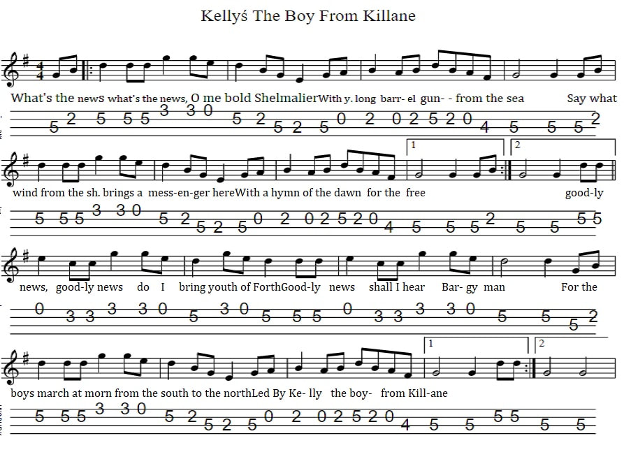 Kelly The Boy From Killane Banjo And Mandolin Tab