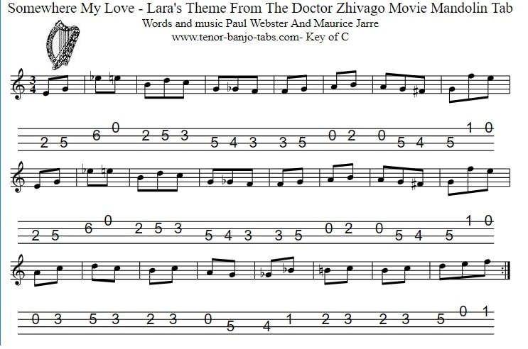 Lara's theme mandolin tab from Movie Dr. Zhivago