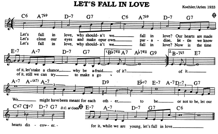 Lets fall in love piano sheet music with chords