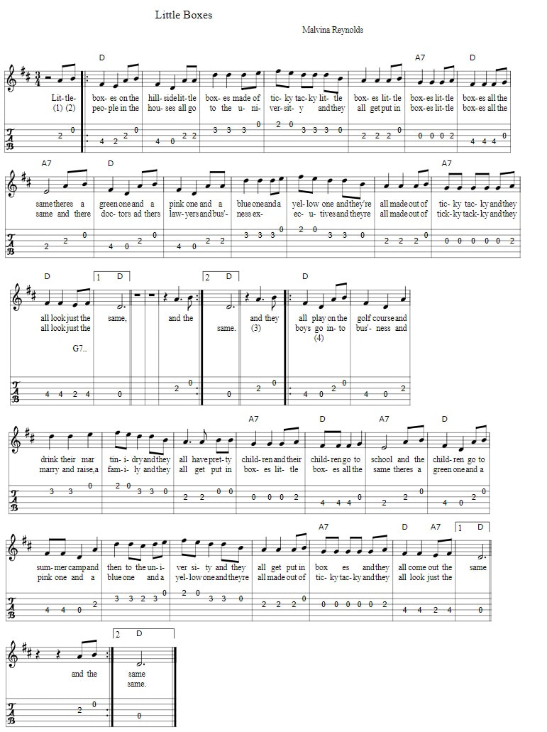 Little boxes guitar tab with chords