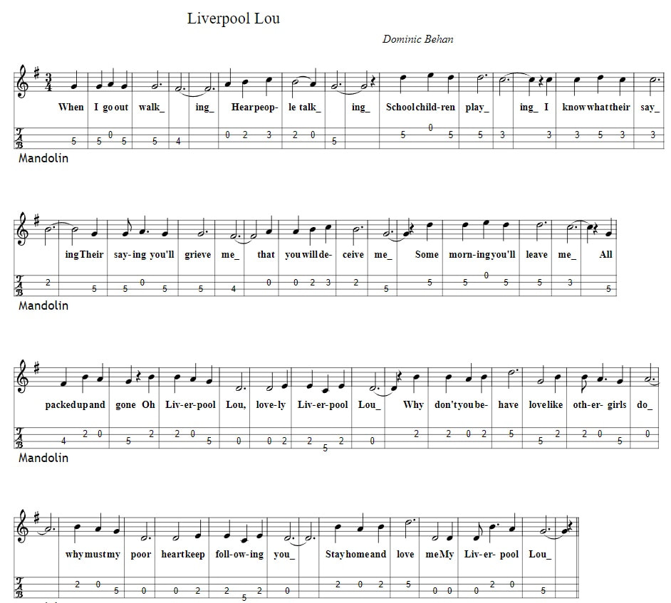 Liverpool Lou Mandolin Tab By Dominic Behan