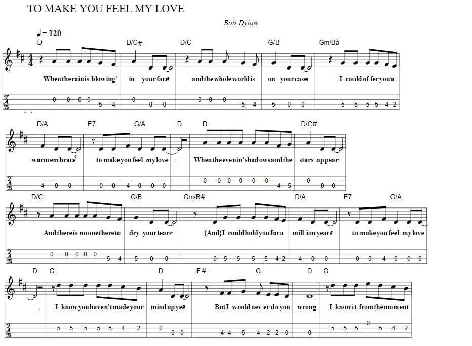 Make you feel my love piano sheet music with chords