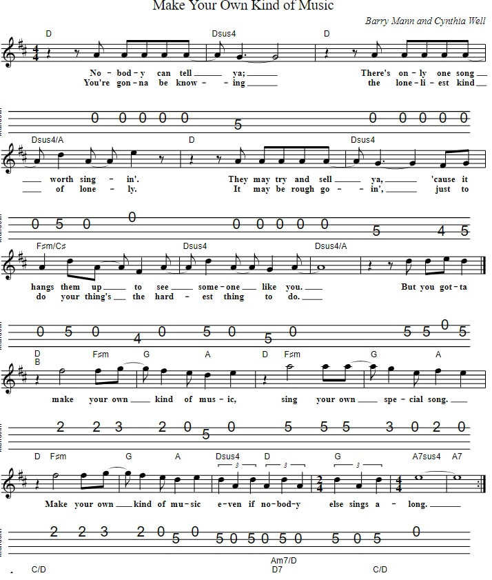 Make Your Own Kind Of Music Mandolin Tab