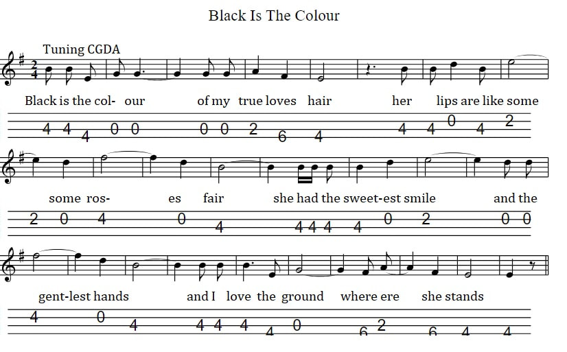 Mandolin tab Black Is The Colour in CGDA Tuning