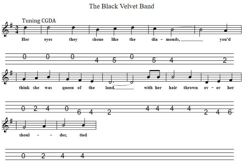 Mandolin tab the black velvet band tuning CGDA