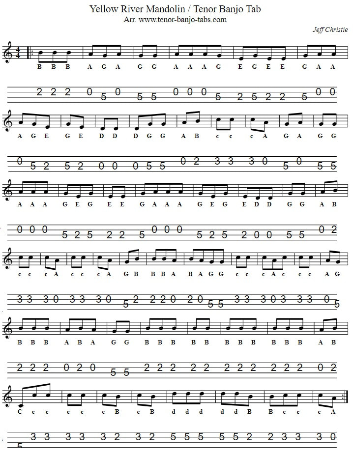 Mandolin tab in C Major for Yellow River by Christie