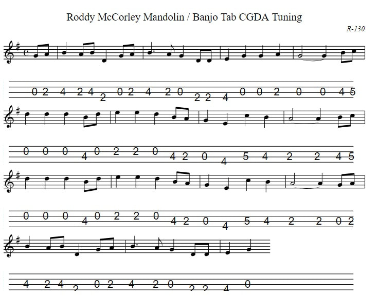 Mandolin tab for Roddy McCorley in CGDA Tuning