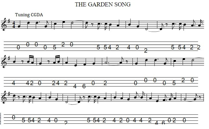 Mandolin tuning CGDA for The Garden Song