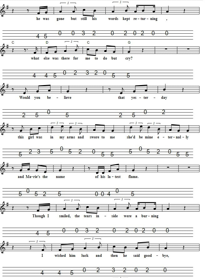 Marie's the name of his latest flame sheet music for mandolin verse two