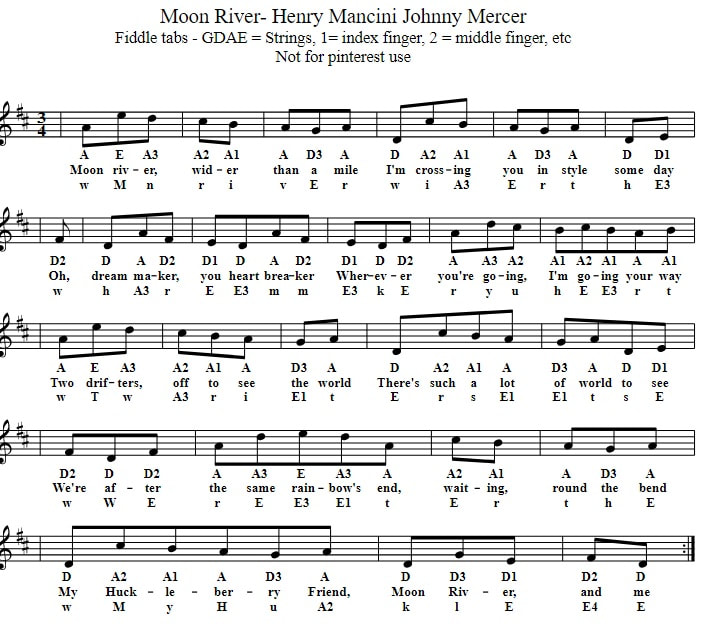 moon river fiddle tab