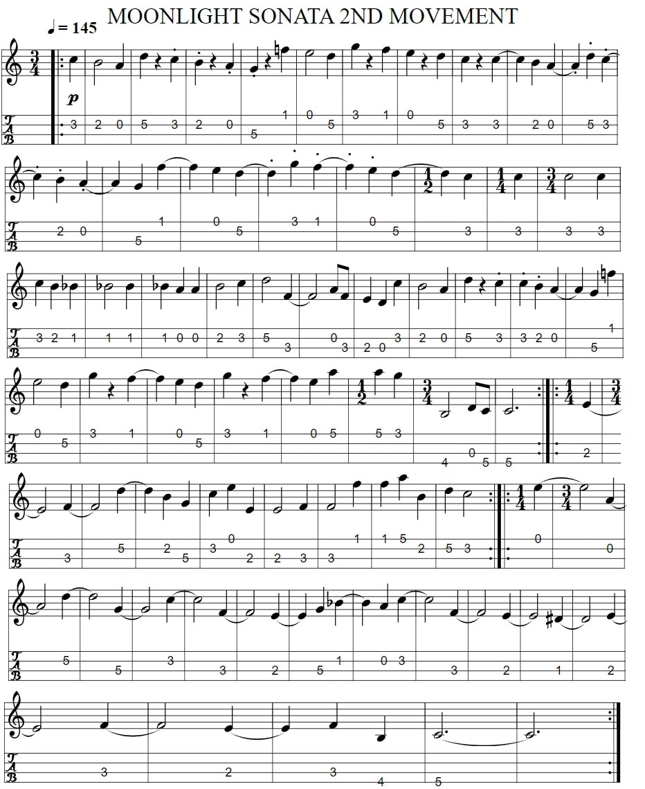 Moonlight sonata 2nd movement mandolin sheet music in C Major