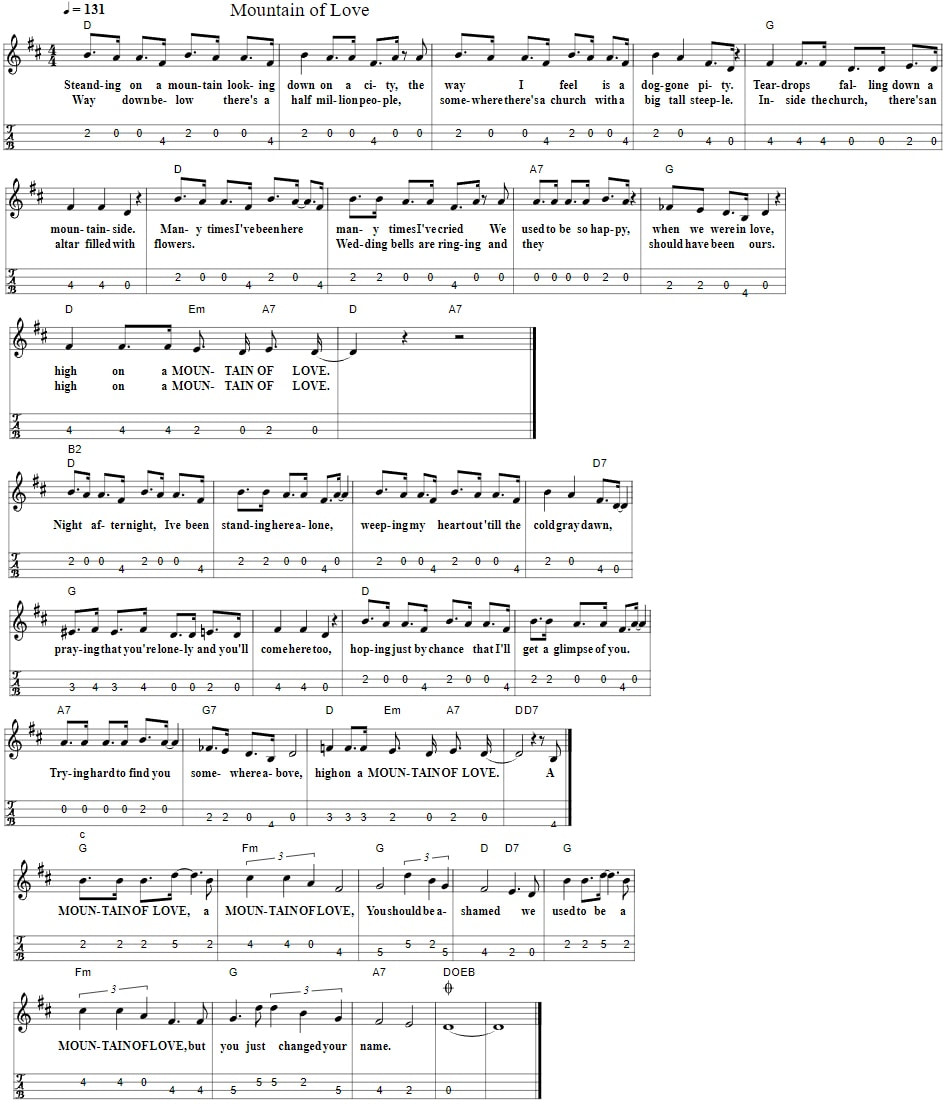 Mountains Of Love mandolin tab by Charlie Pride