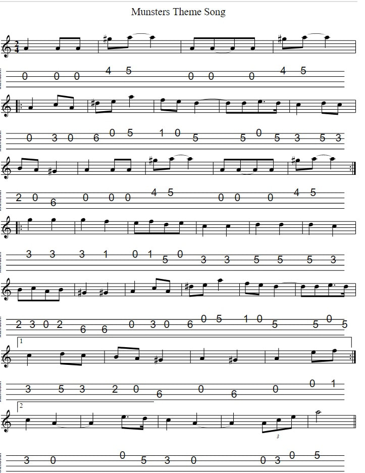 The Munsters Theme Tune Mandolin Tab