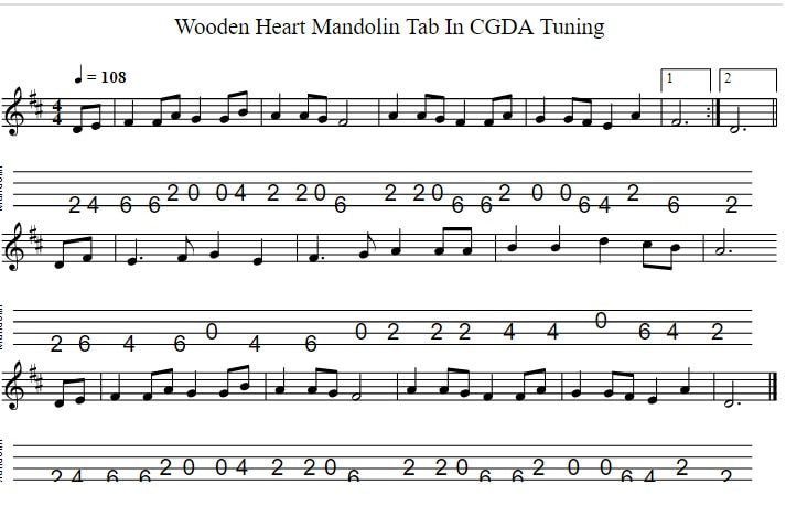 Muss i denn / wooden heart mandolin tab