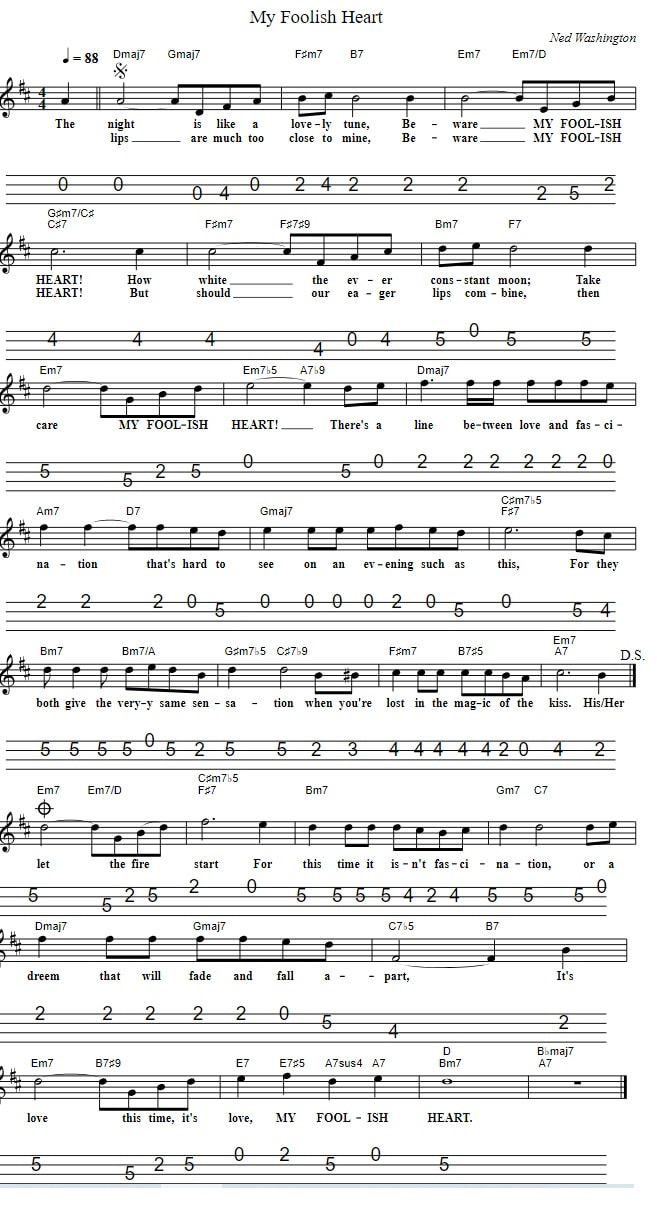 My Foolish Heart Mandolin sheet music tab