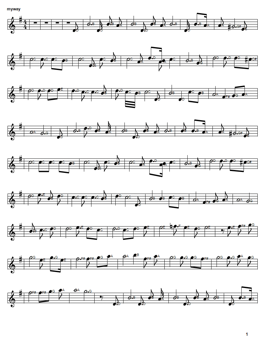 My way sheet music in G Major