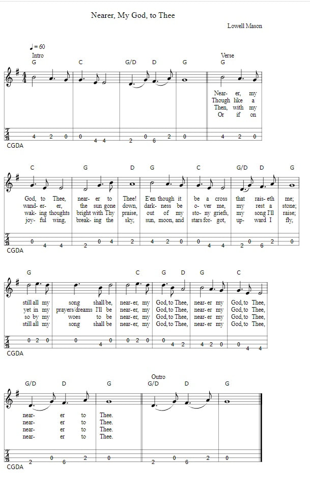 Nearer my God to thee tenor guitar tab with chords