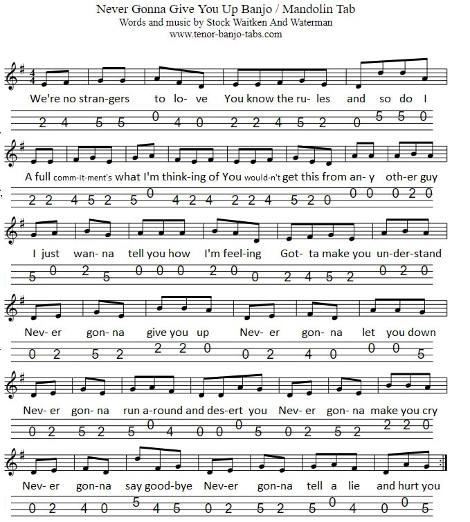 Never gonna give you up mandolin tab