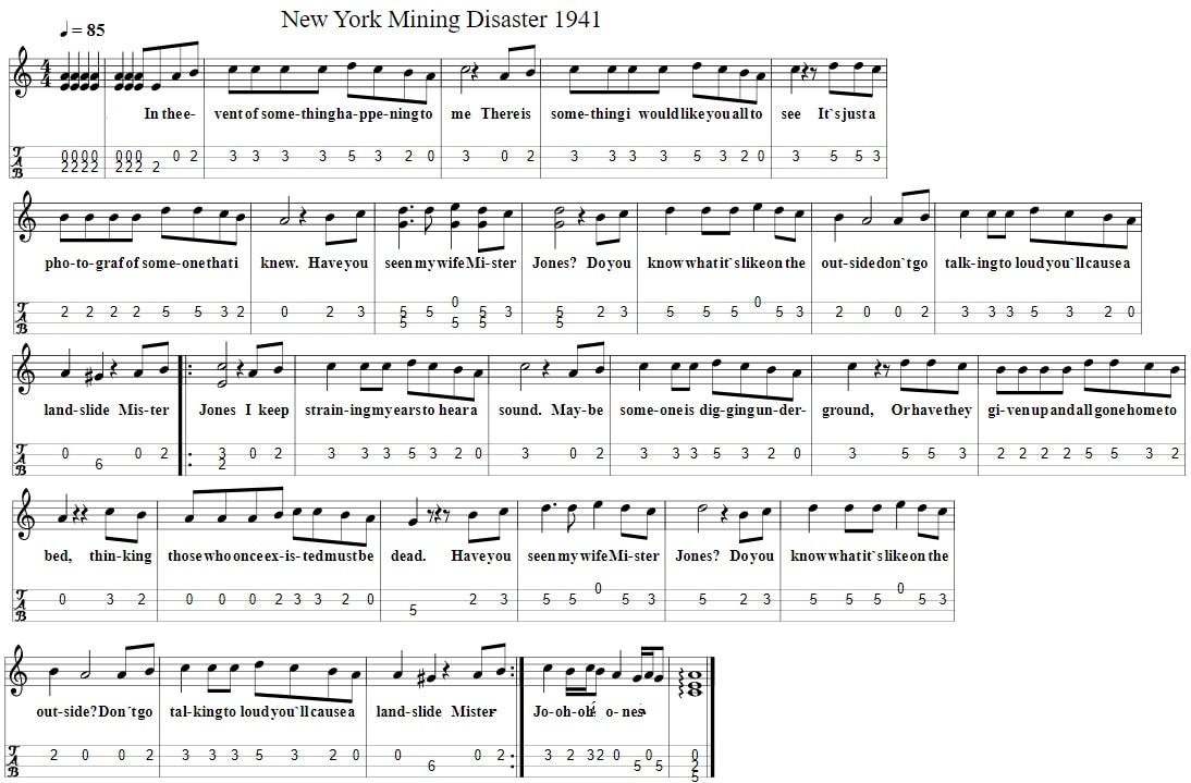 New York Mining Disaster Sheet Music And Mandolin Tab