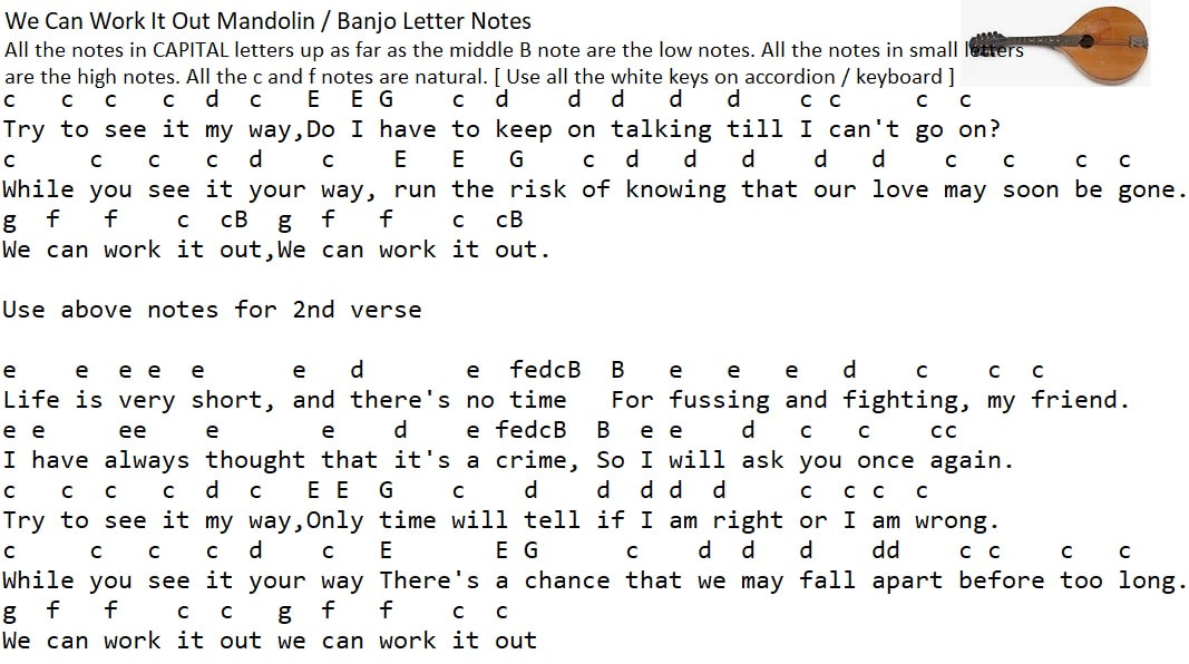 Notes for We Can Work It Out By The Beatles