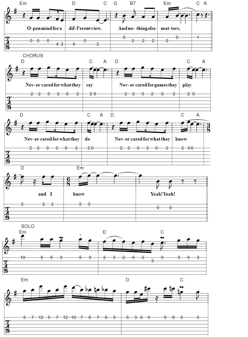 Nothing Else Matters Guitar Tab By Metallica with chords part four