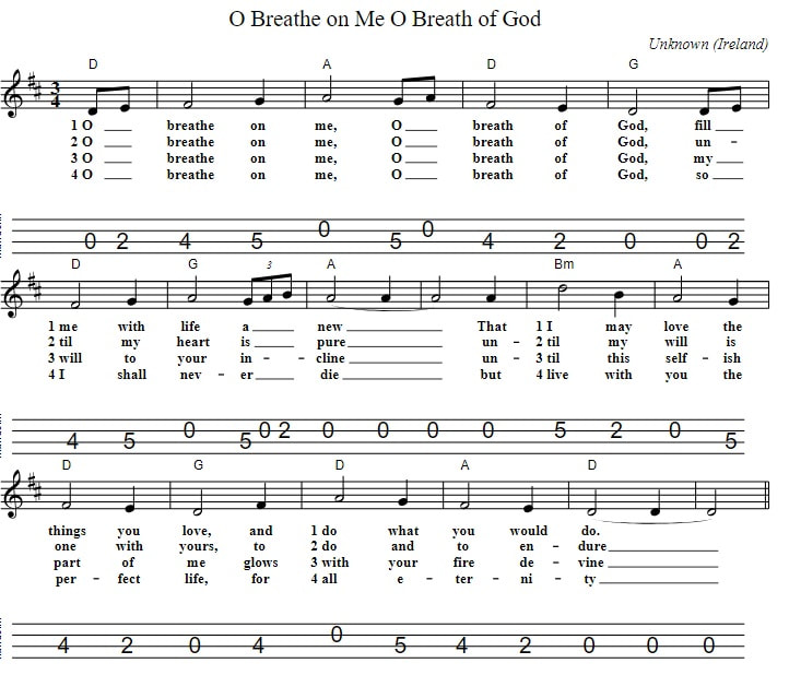 O Breathe On Me O Breath Of God Hymn Sheet Music Mandolin Tab
