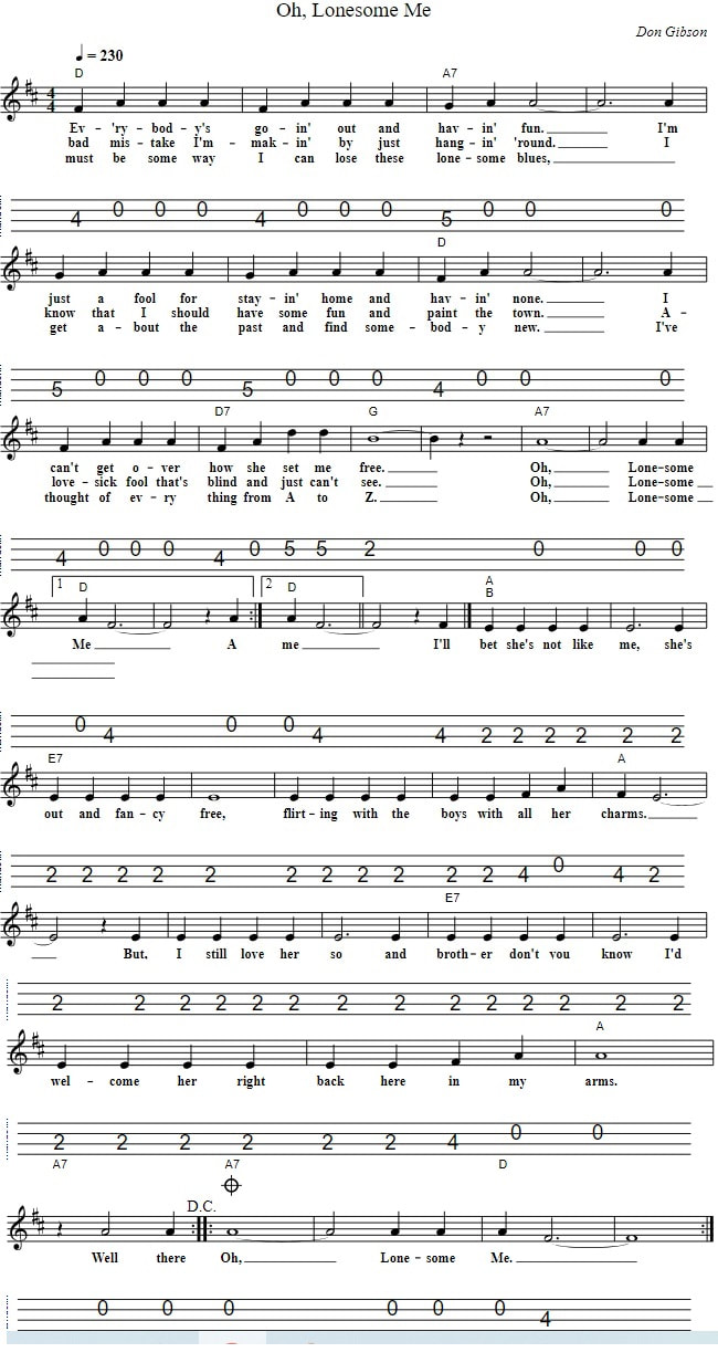 Oh Lonesome Me Mandolin Sheet Music Notes