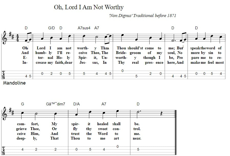 Oh Lord I am not worthy sheet music mandolin tab and chords