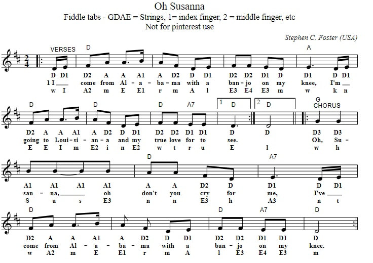 Oh susanna beginner fiddle tab