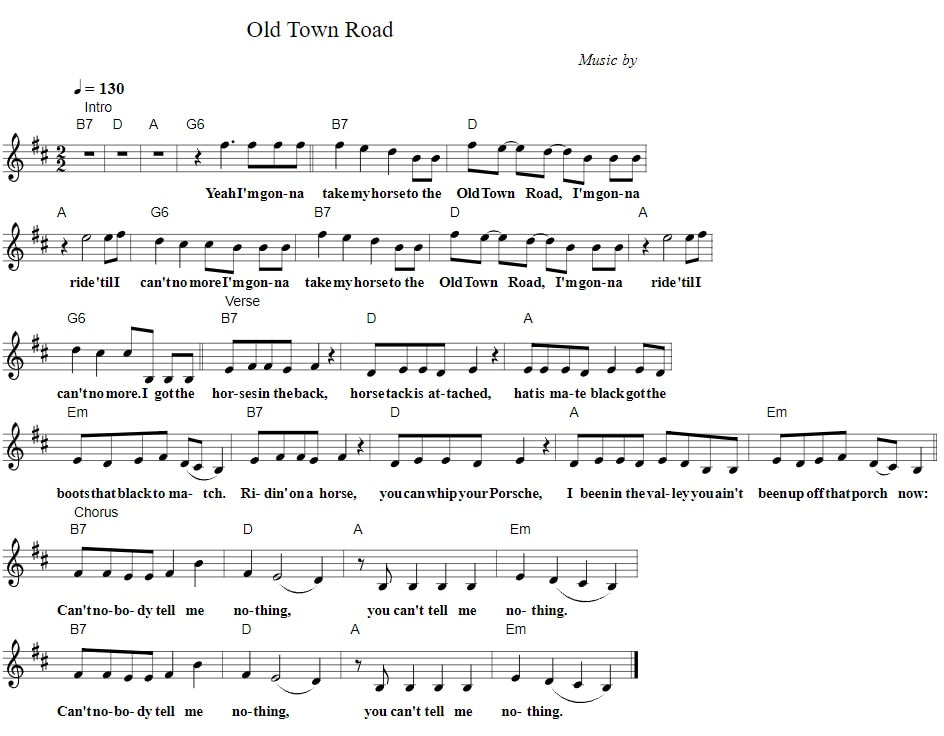 old town road piano chords