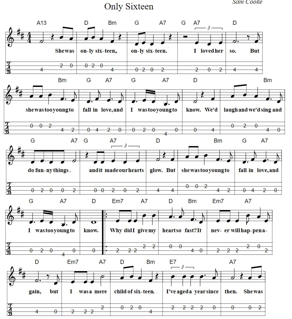 Only sixteen piano sheet music with chords and mandolin tab