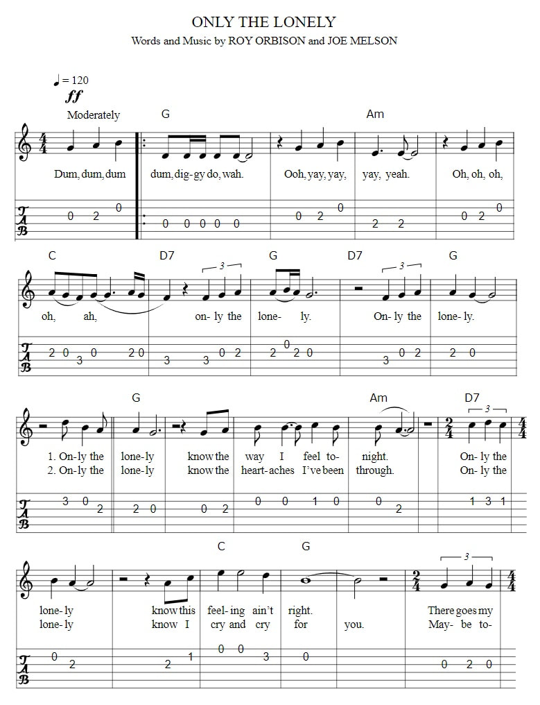 Only the lonely guitar tab