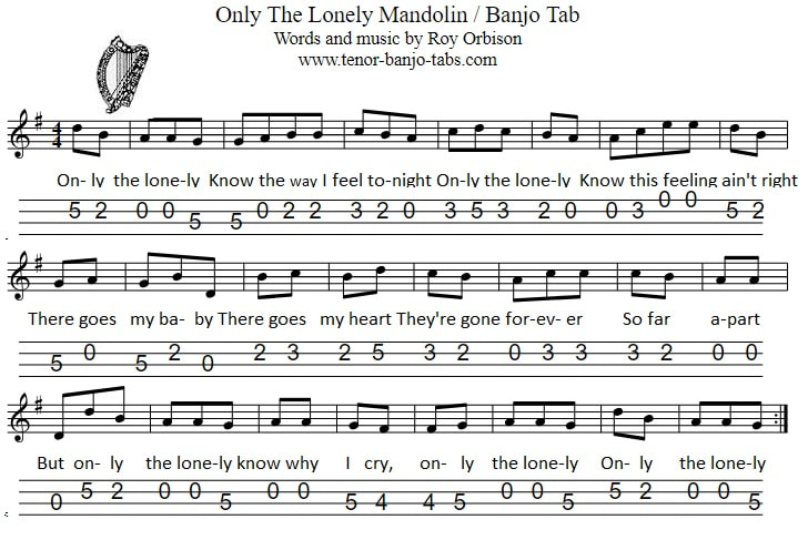 Only the lonely mandolin / banjo tab key of G