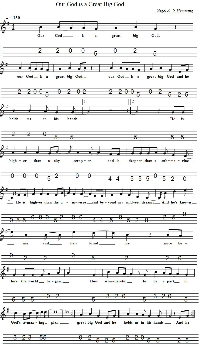 Our God Is A Great Big God Easy Sheet Music And Mandolin Tab
