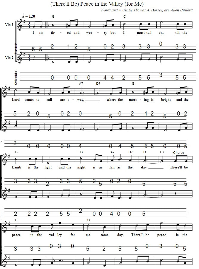 Peace In The Valley Mandolin Sheet Music Tab