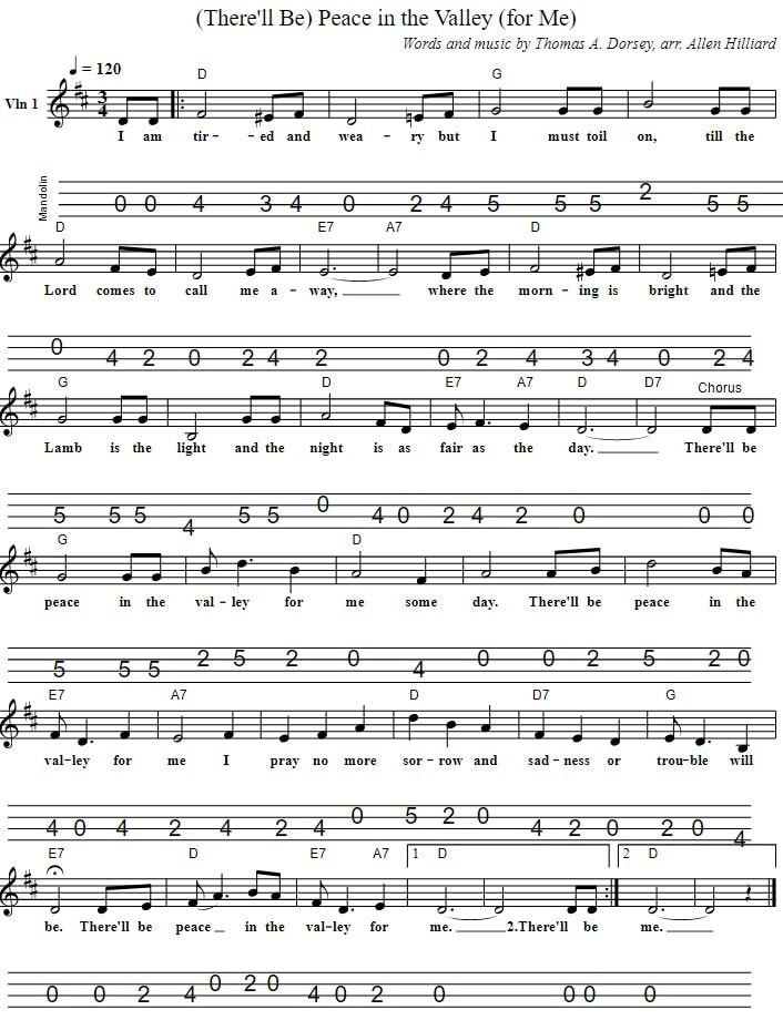 Peace In The Valley Mandolin Sheet Music Tab