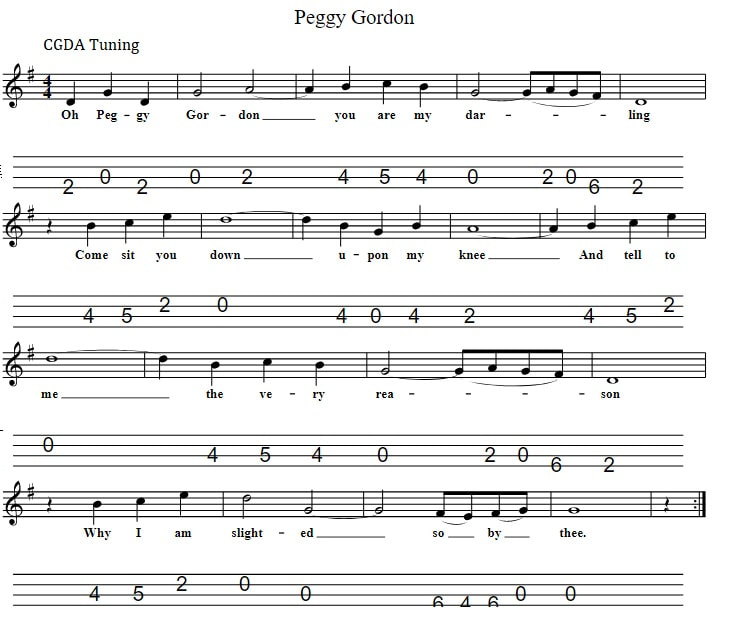 Peggy Gordon mandolin tab in CGDA Tuning