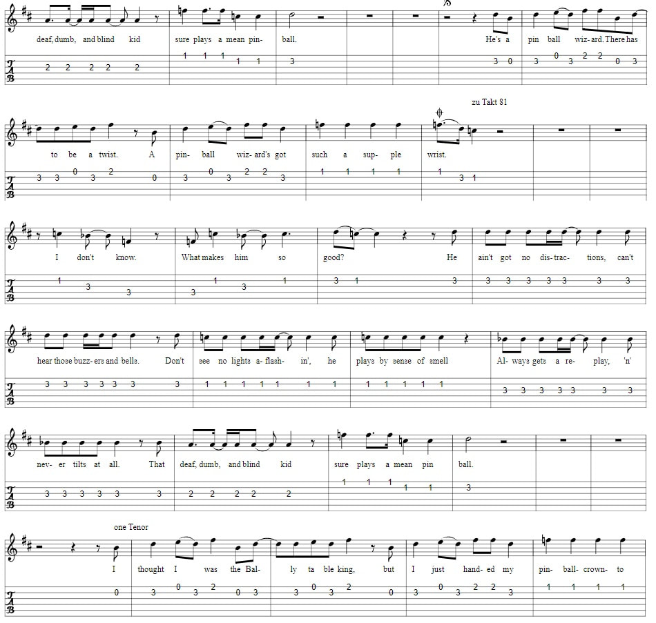Pinball Wizard Fingerstyle Guitar tab by the who