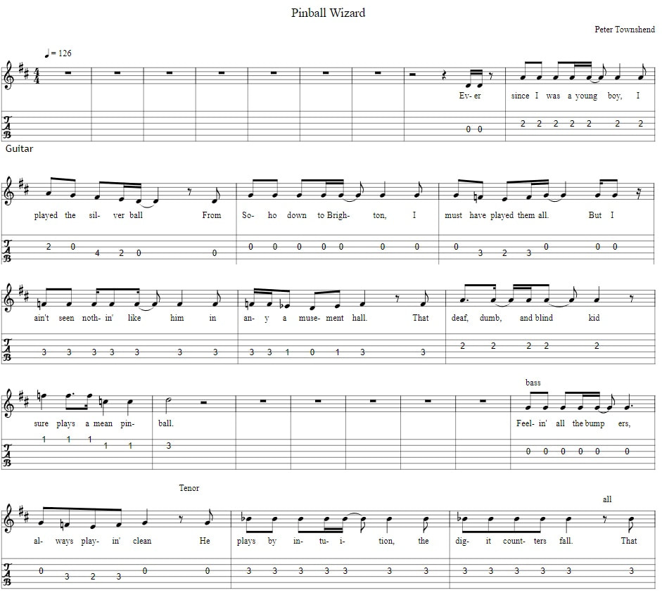 Pinball Wizard Guitar tab by the who