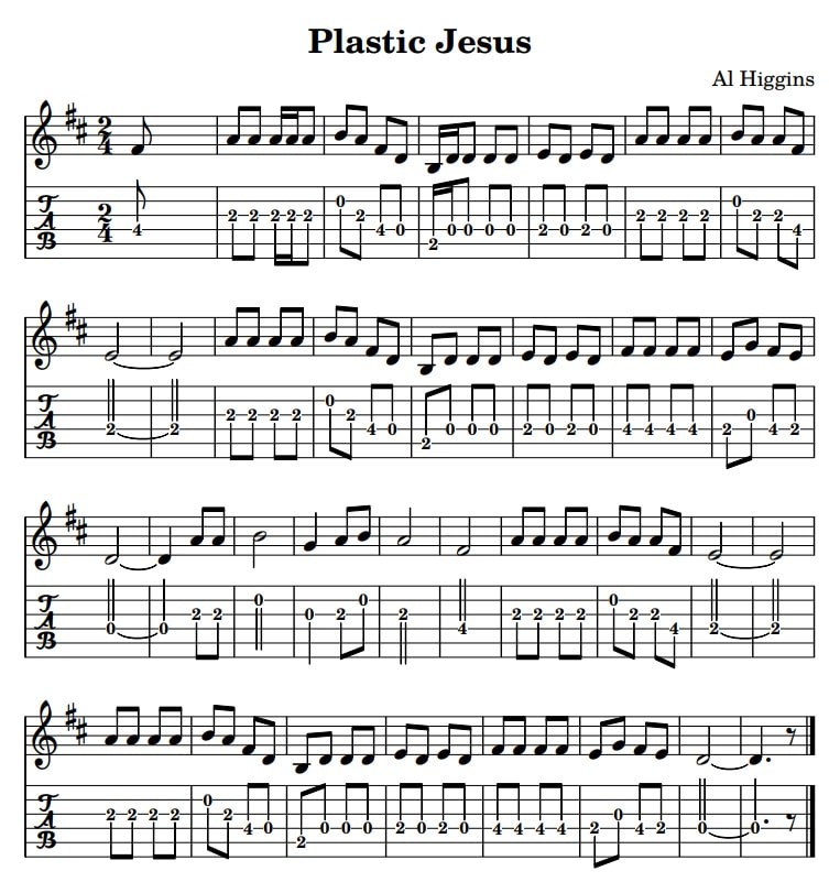 Plastic Jesus fingerstyle guitar tab