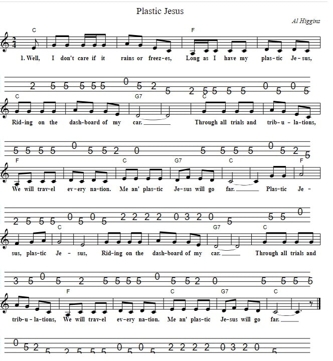 Plastic Jesus Sheet Music In The Key Of C Major