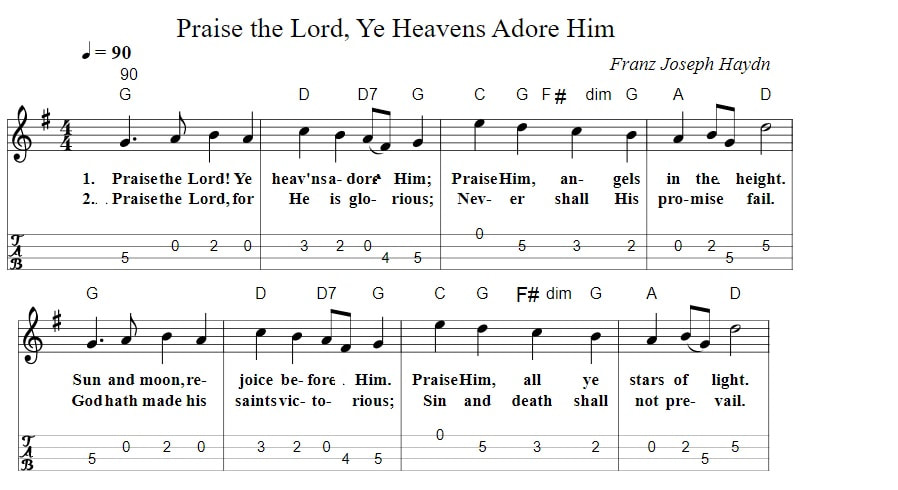 Praise the Lord ye heavens adore Him sheet music mandolin tab and chords