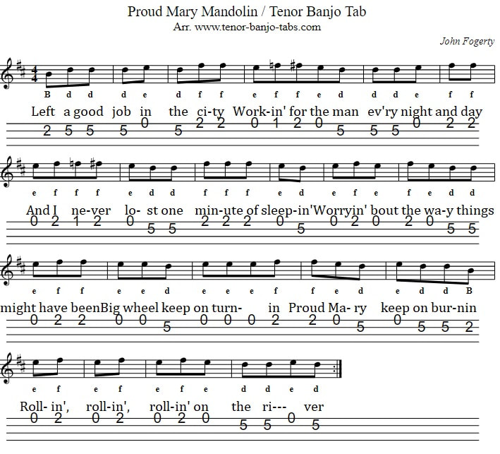 Proud Mary Mandolin And Banjo Tab