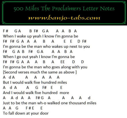 500 Miles The Proclaimers Mandolin -Banjo Tab - Tenor Banjo Tabs