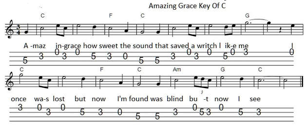 Amazing Grace mandolin / banjo sheet music key of C
