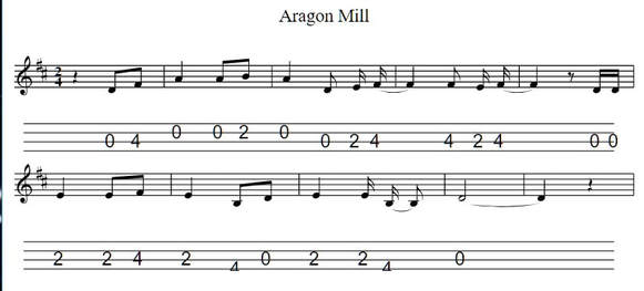 Aragon mill banjo tab key of D Major